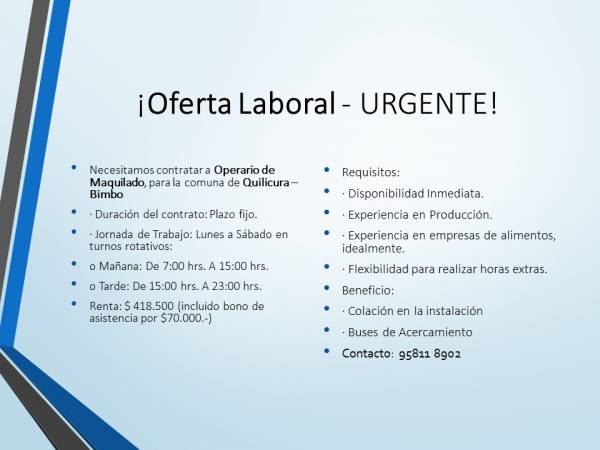 AYUDANTE DE EMPAQUETADO- QUILICURA