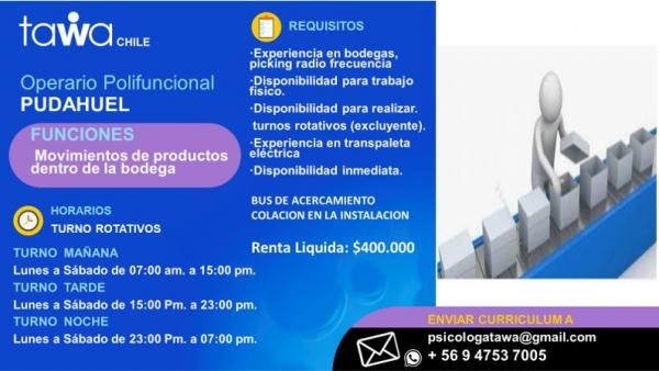 OPERARIOS DE BODEGA - PUDAHUEL