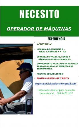 NECESITO OPERADOR MÁQUINAS