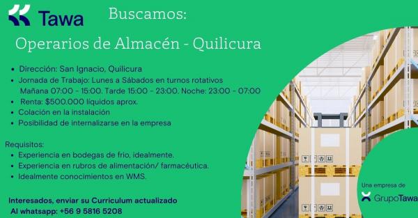 OPERARIO DE ALMACÉN - QUILICURA