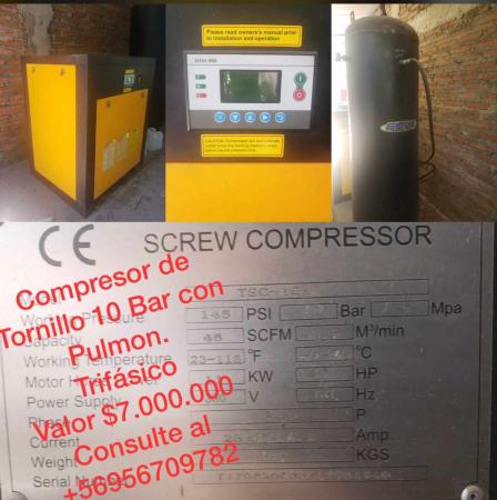 COMPRESOR DE TORNILLO DE 10 BAR. TRIFASICO