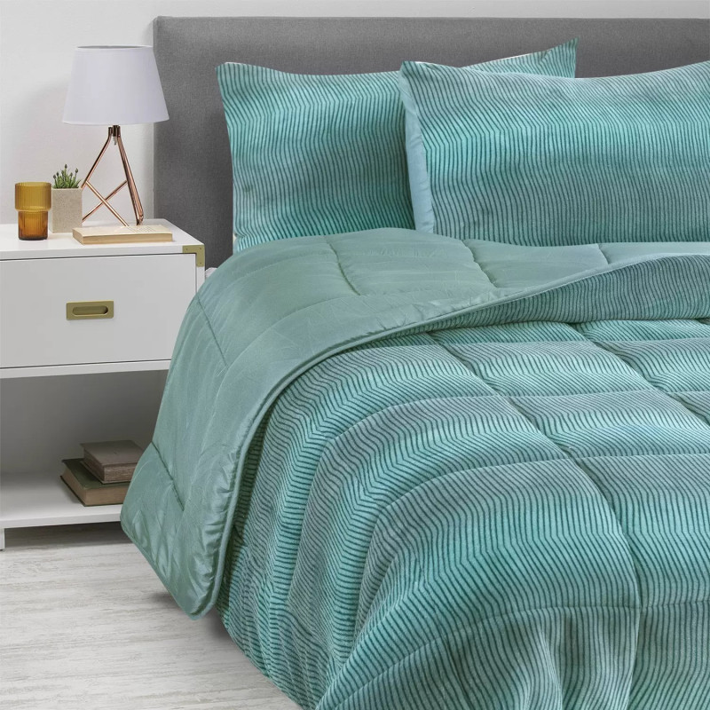 Plumón Reversible Coral Estampado Verde King - Zahr