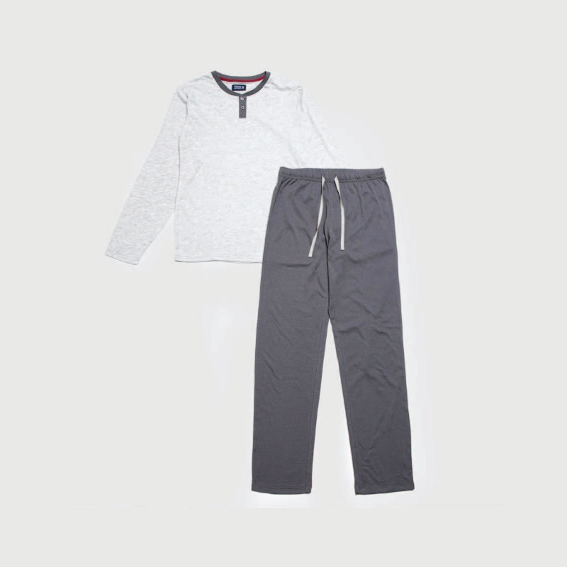Pijama Largo Liso Hombre Punto Gris - Zahr