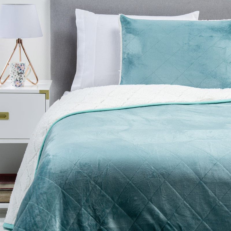 Cubrecama Flannel Sherpa Verde Single - Zahr