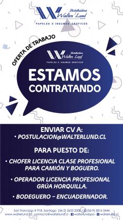 OFERTA DE TRABAJO - CHÓFER - BODEGUERO - OPERADOR 