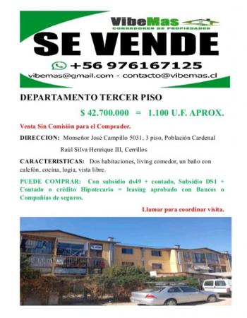VENDO DEPARTAMENTO 1100 U.F. CERRILLOS 