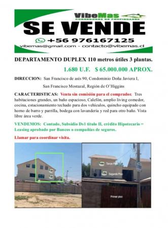 VENDO DEPARTAMENTO DUPLEX   1.680 U.F.